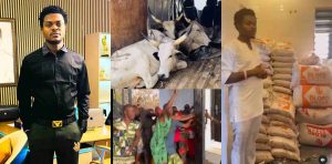 Moment BLord gives out 1200 bags of rice and 4 cows to his village people for Christmas 