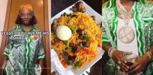 Nigerian lady set to exchange Davido’s shirt for a plate of Indomie and egg