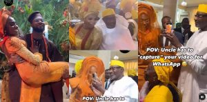 Reactions as billionaire Femi Otedola and his wife spotted at actor Kunle Remi’s wedding with Tiwi