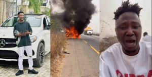 TikTok influencer, Oloba Salo in tears as multi-million naira car catches fire