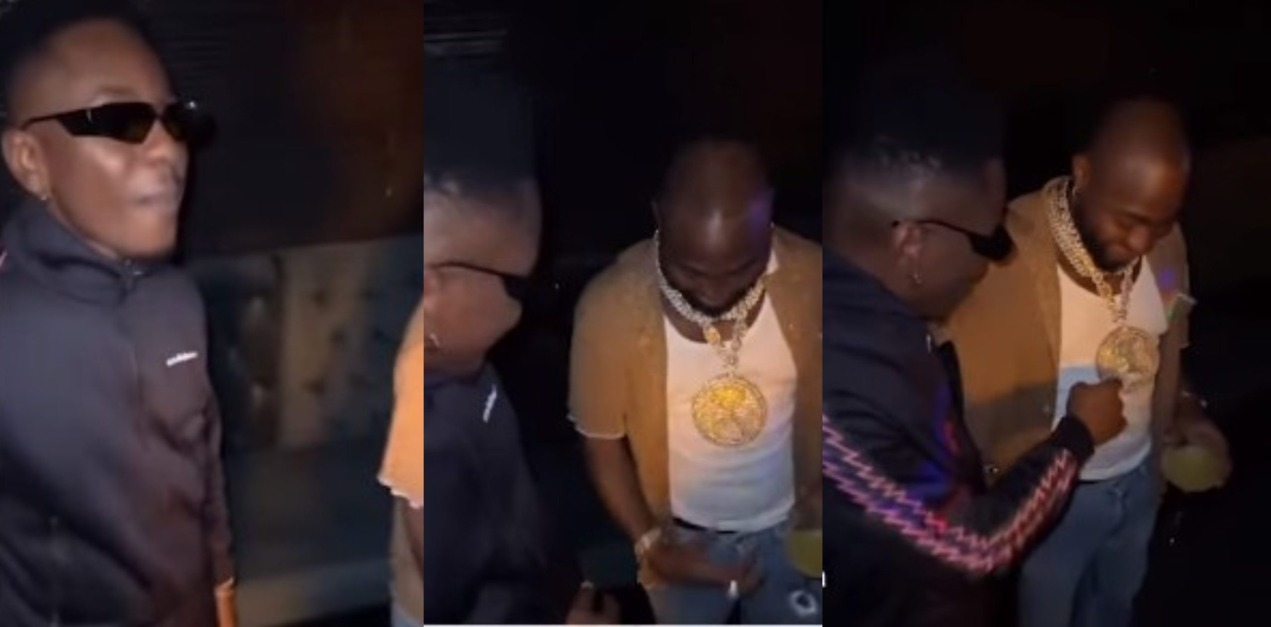 Video of Timini Egbuson fearfully asking for Davido's permission to touch his diamond pendant in Kigali