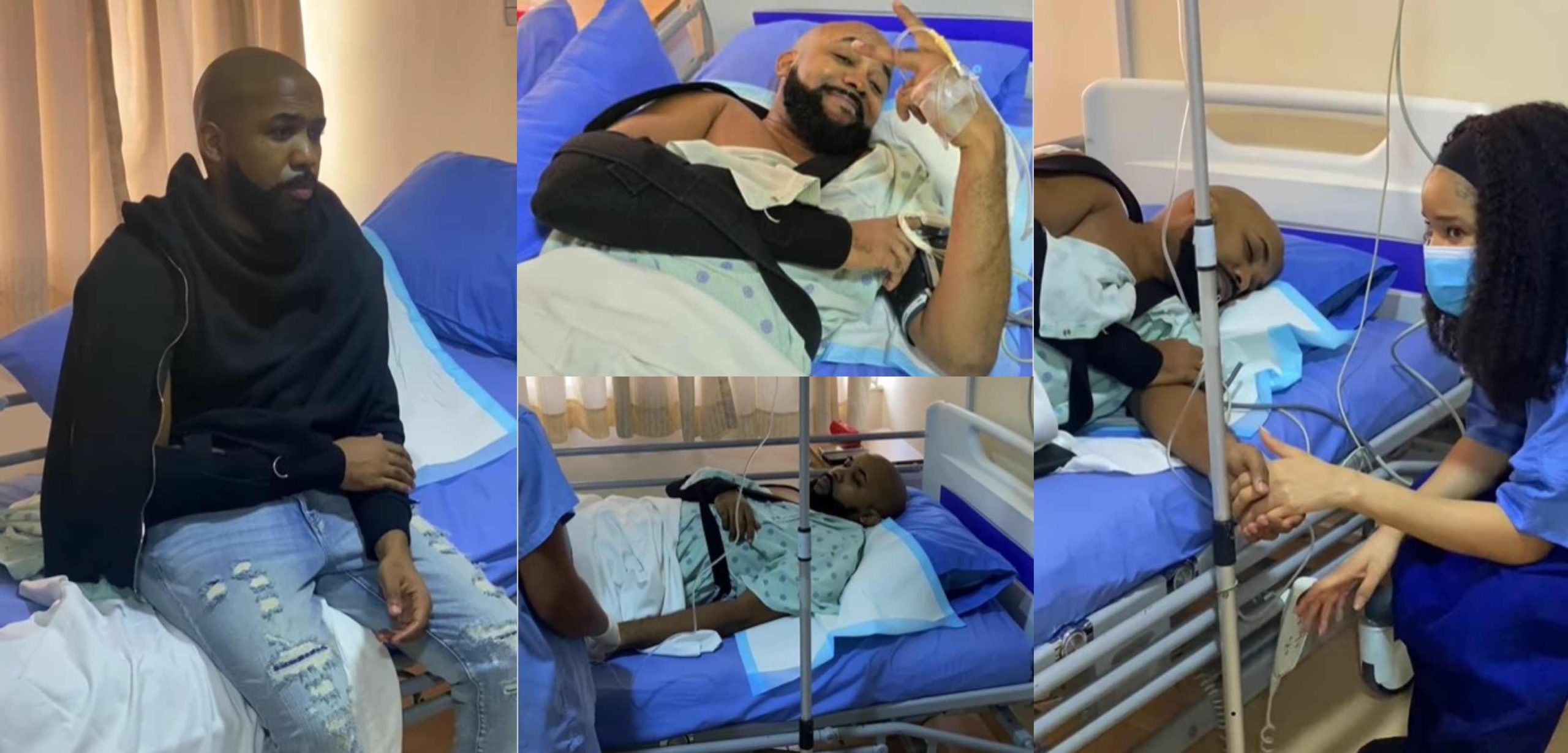 Banky W survives skin cancer surgery for the 4th time, shares emotional moment with his wife Adesua and others at the hospital 