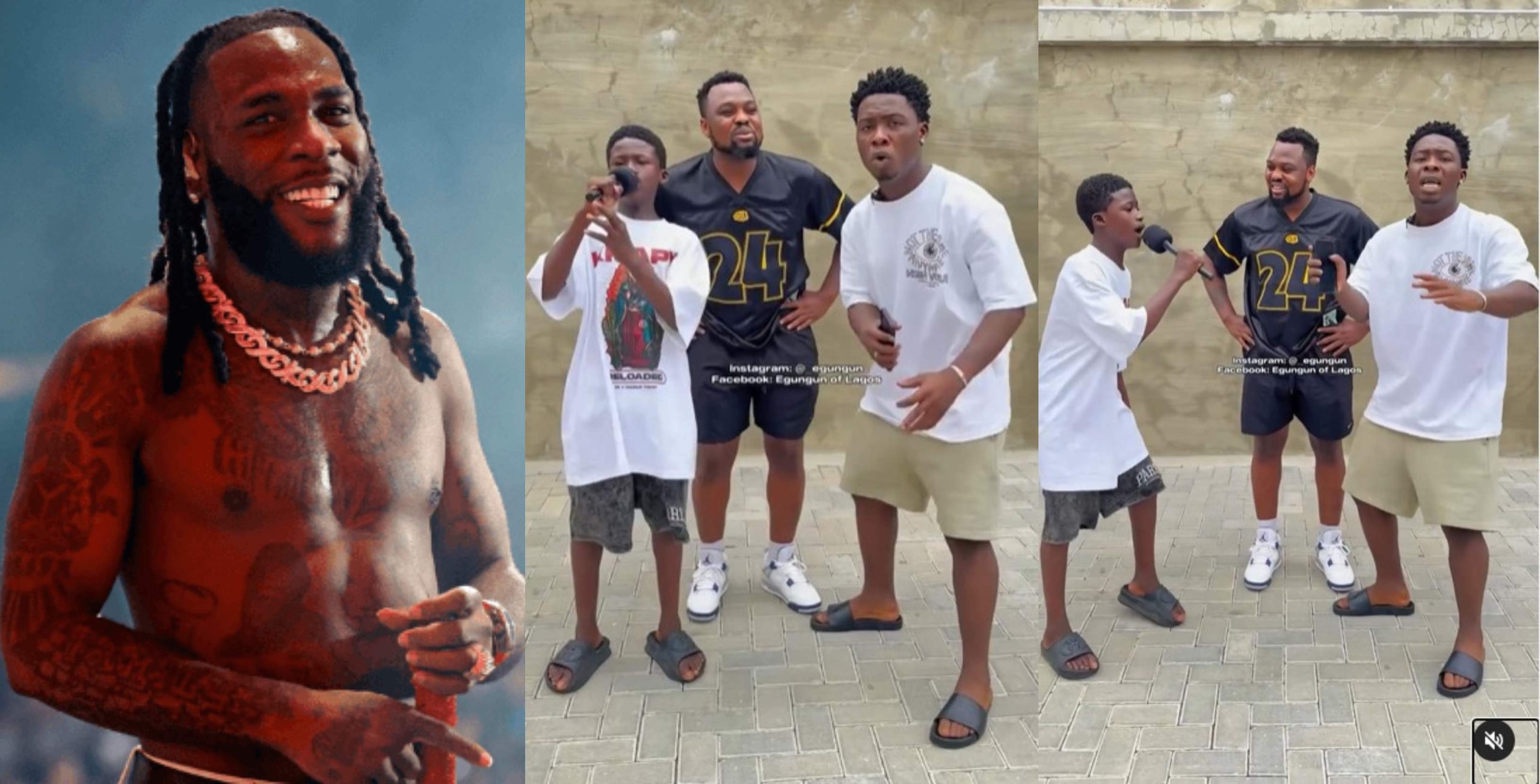 Reactions trail as hypeman GOE and little boy spotted hyping Burna Boy