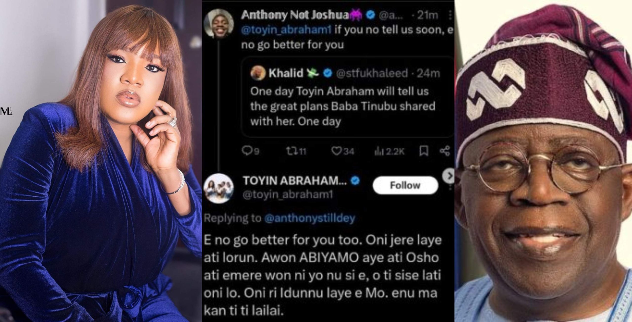 Actress Toyin Abraham rains heavy cvrses on critics asking her to disclose President Tinubu’s plan