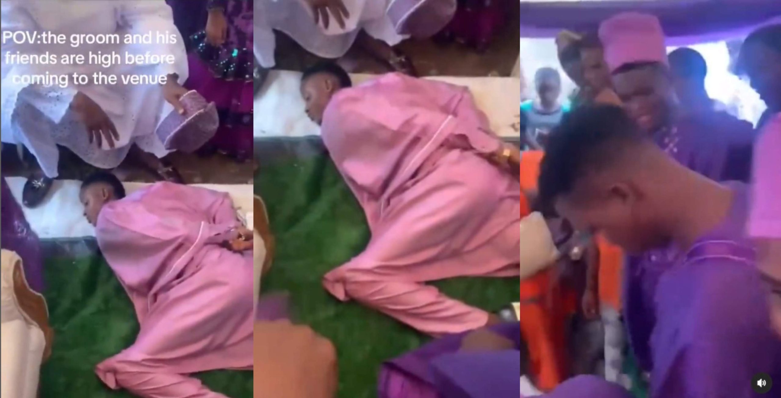 Embarrassing moment as groom and his friends get drunk at his traditional wedding