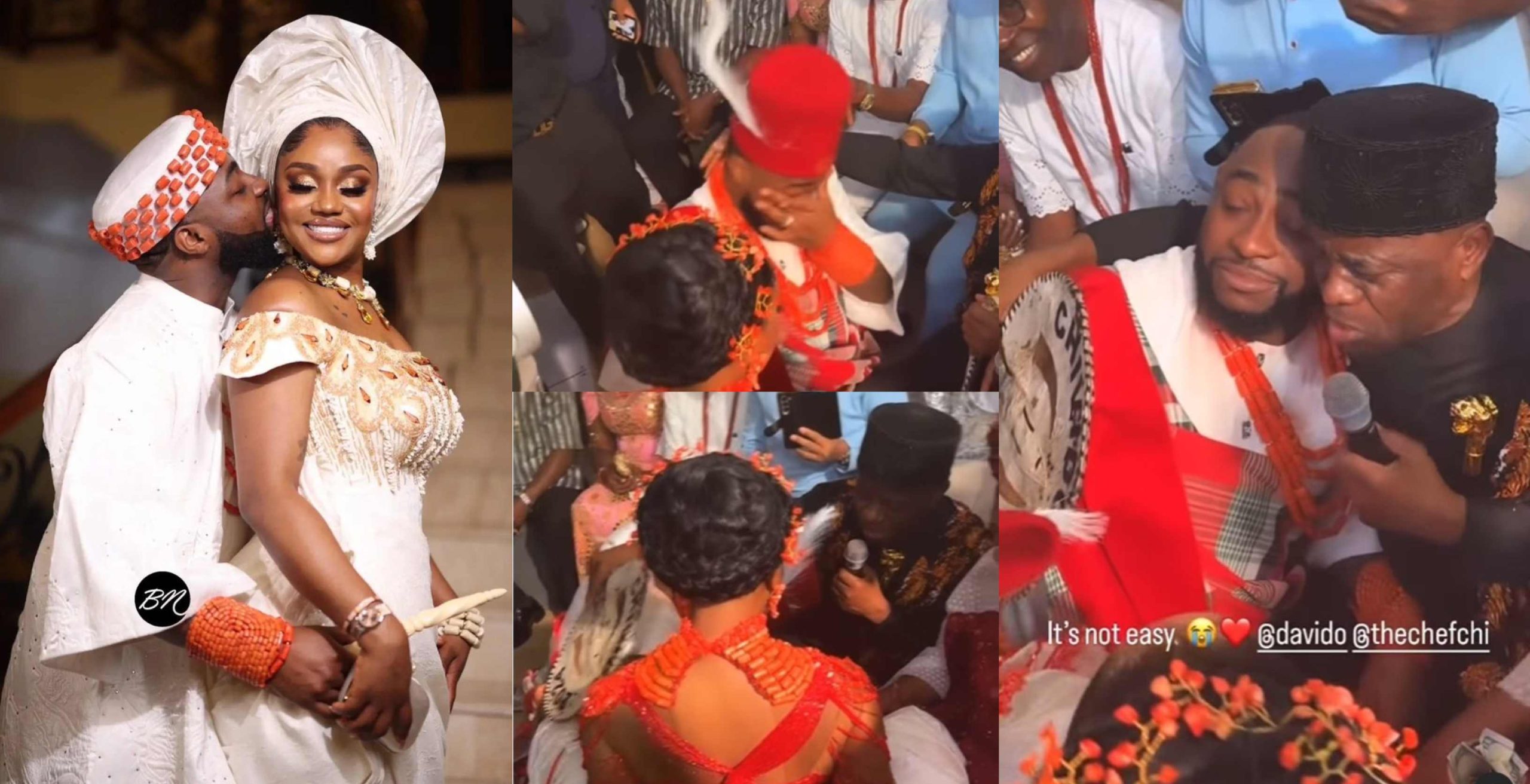 Emotional moment Singer Davido weeps as Chioma’s dad blesses their union