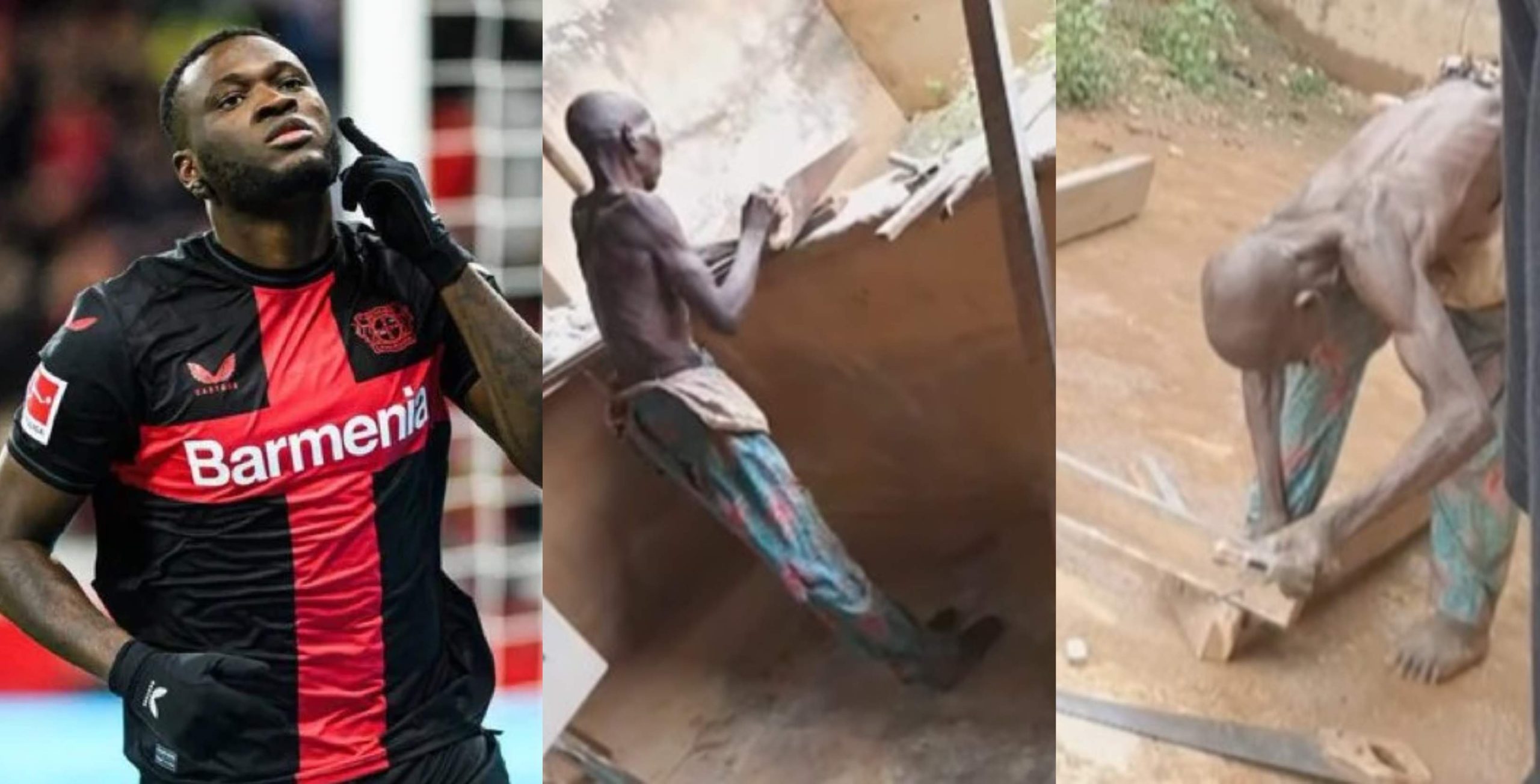 Footballer Victor Boniface gifts N1.5 million to viral old man hustling as carpenter in an Emotional