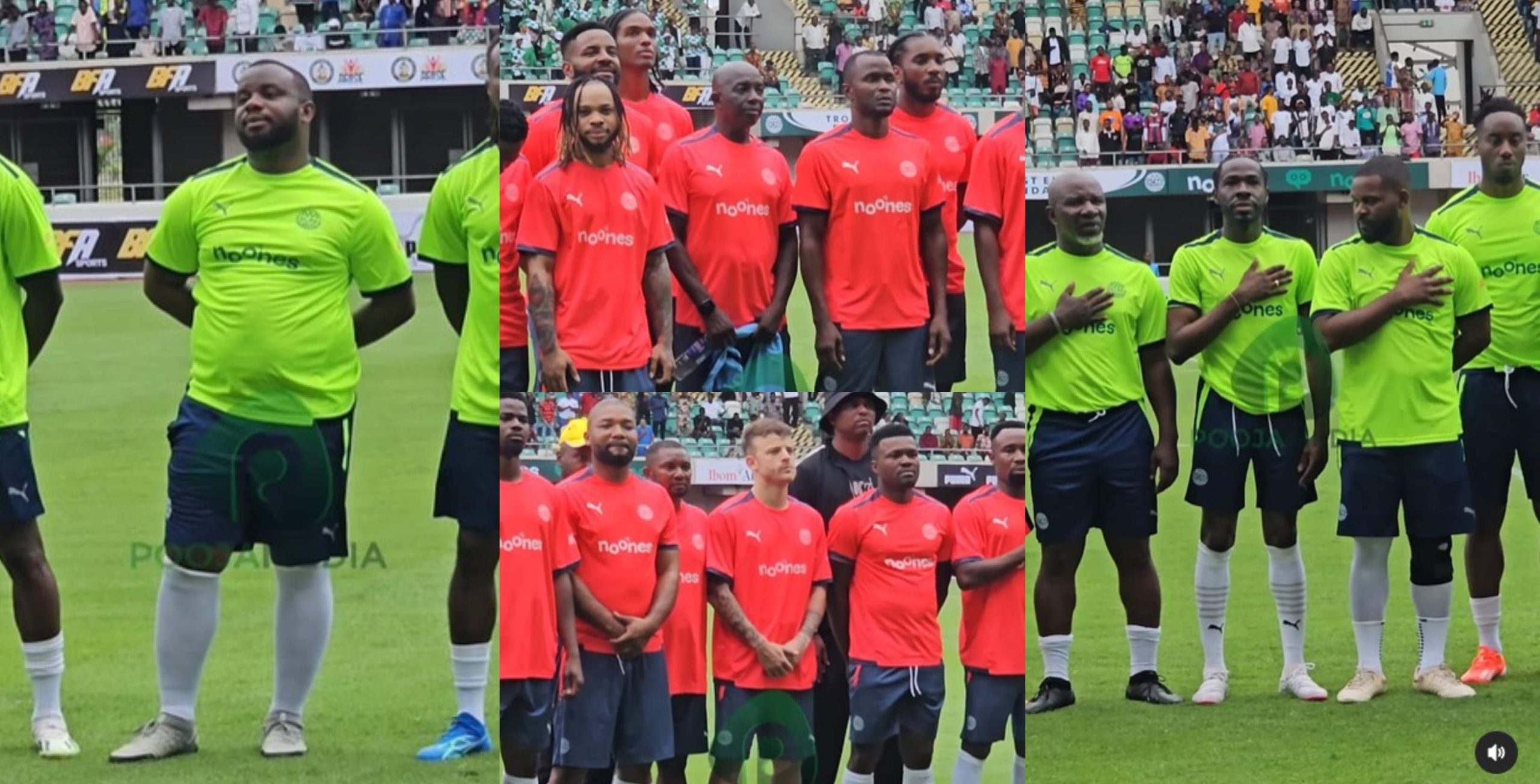 Hilarious moment Ebuka, Falz, Kanu, Yobo, Pocolee and others could not say a word during National Anthem recitation