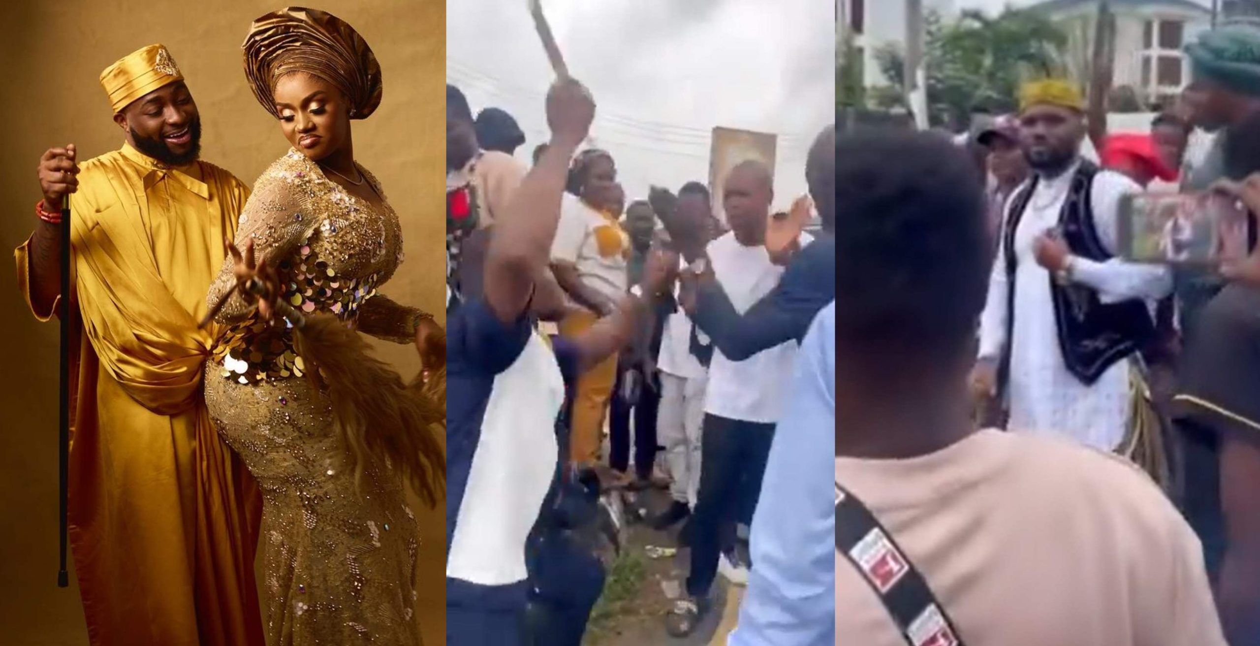 Moment Skitmaker MC Mbakara gets bounced after turning up to Davido’s wedding without invitation [Video]