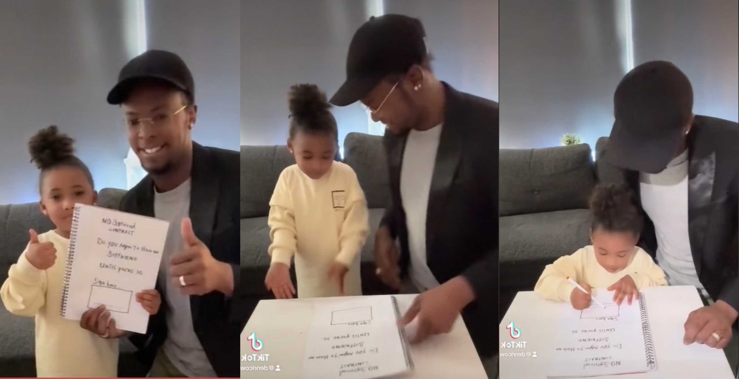 Moment man makes his little daughter sign a contract to stay away from boys until 2051 sparks reactions online