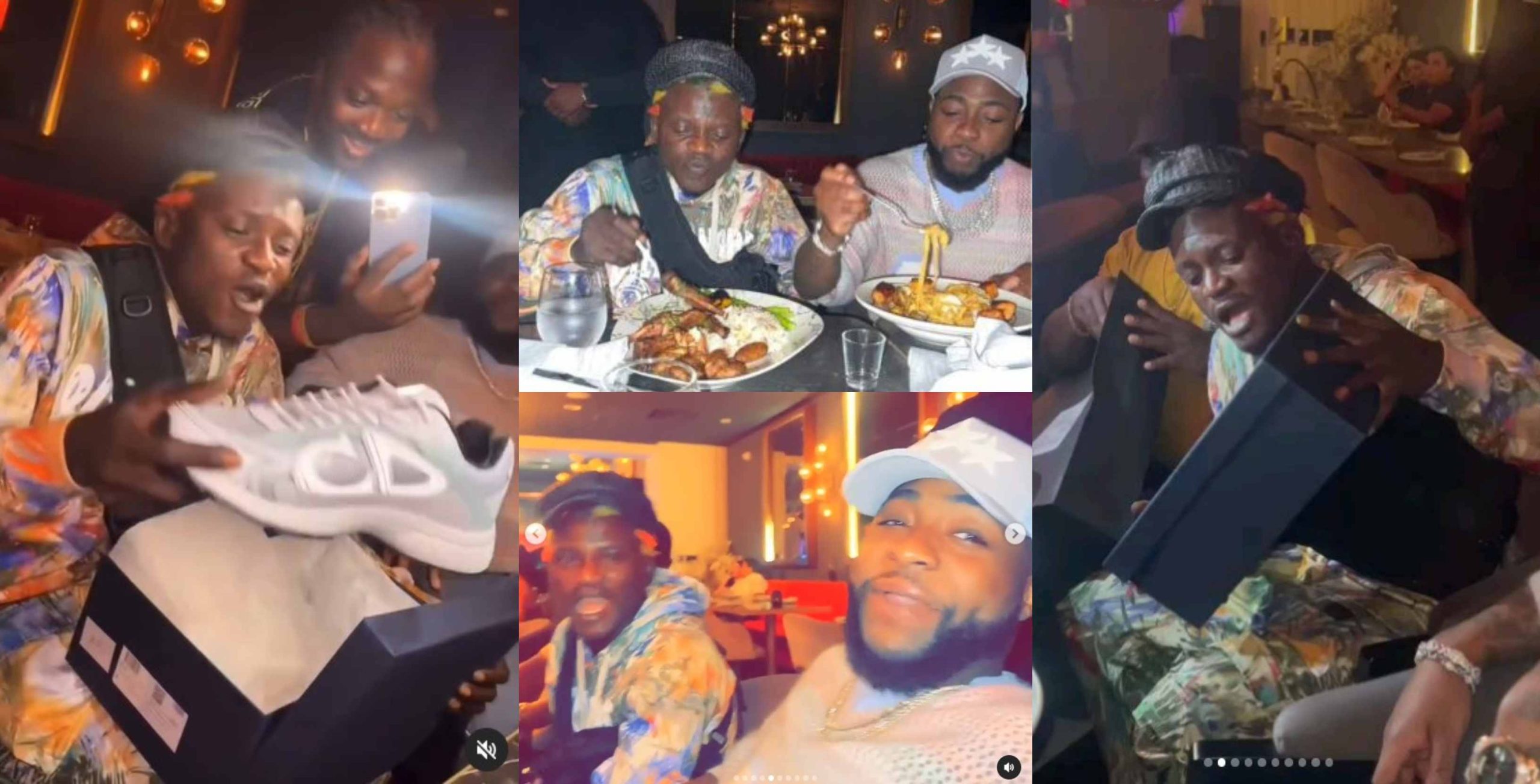 Portable overexcited as Davido takes him out for dinner, gifts him designer shoes worth N2m