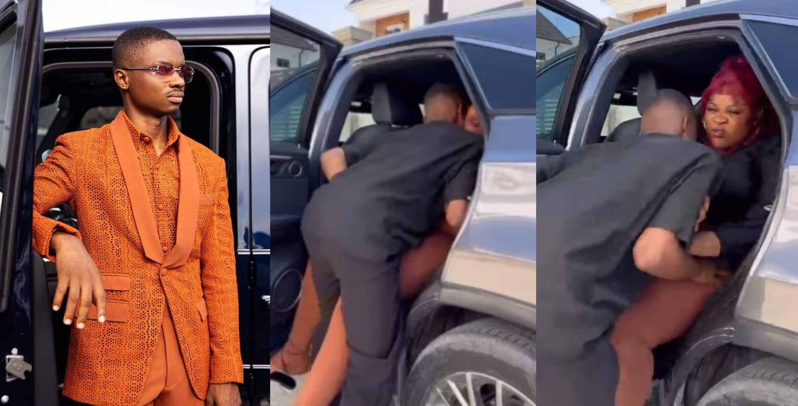 Reactions trail as Ola of Lagos shows off his bedroom prowess with lady inside car