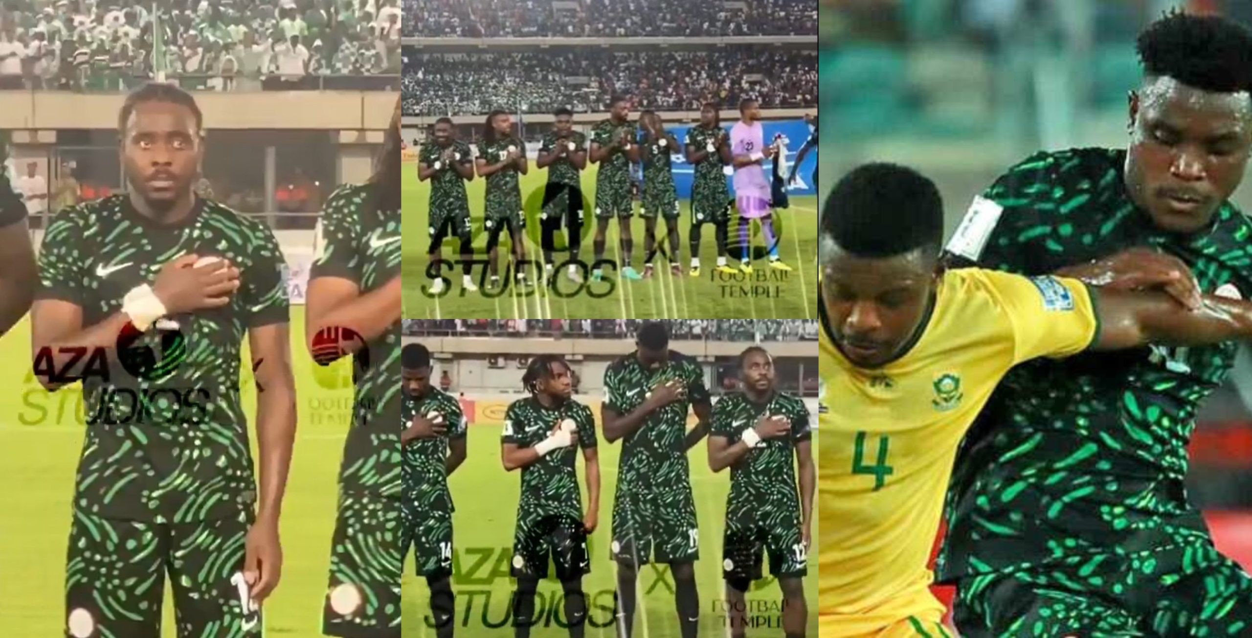 Reactions trail moment Ademola Lookman, Alex Iwobi & other super Eagles players struggle to recite new national anthem during match with South Africa