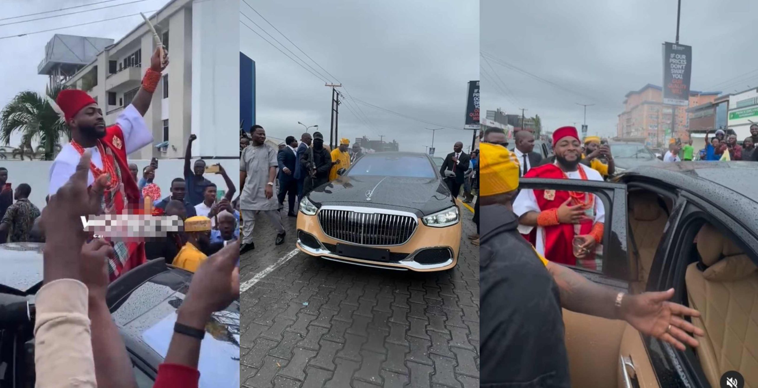 Singer Davido says as he steps out of his Maybach to chill with street boys on his wedding day