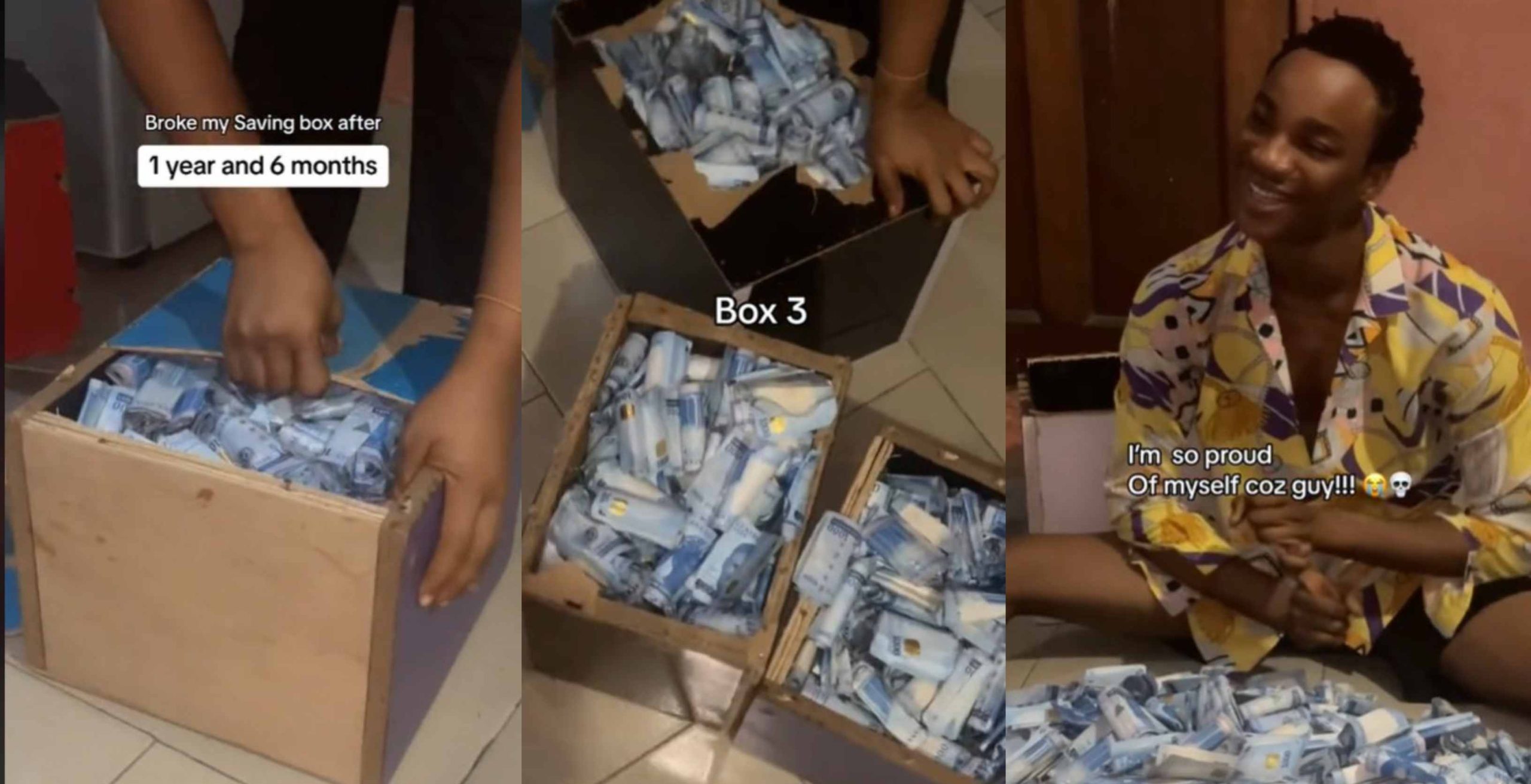 Nigerian man iverexcited as he breaks his piggy banks after 1 year 6 months, saves N5.3 million