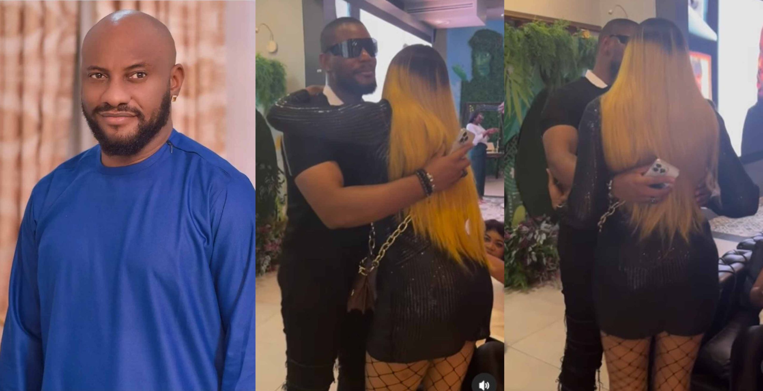 Reactions trail as cozy video of Alexx Ekubo refusing to let go of May Edochie as they hug each other repeatedly