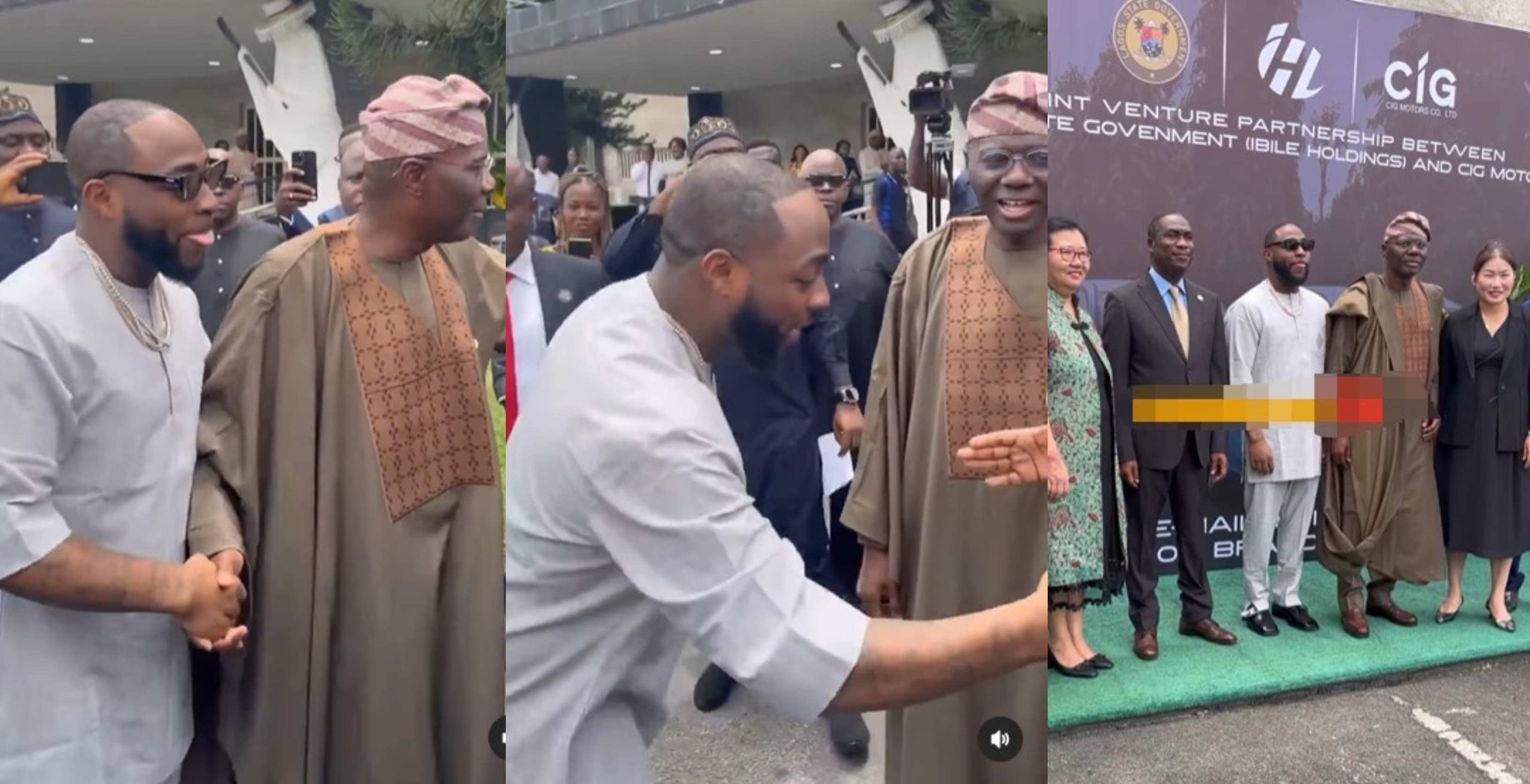 Reactions trail as video exposes Davido receding hairline as he links up with Governor Sanwo-Olu