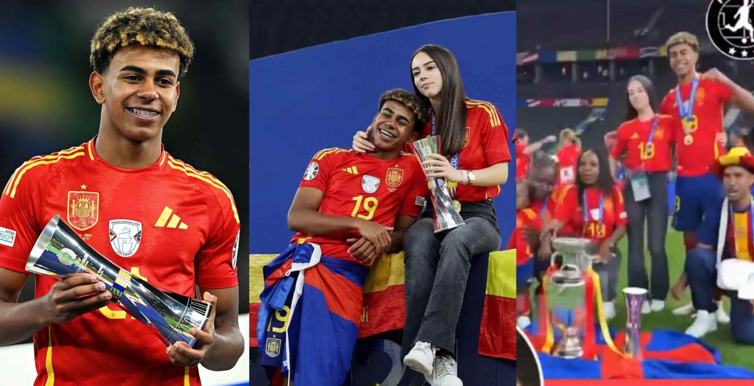 Reactions trails as as 17yrs old footballer Lamine Yamal flaunts his girlfriend after Spain defeat England in the Euro 2024 final