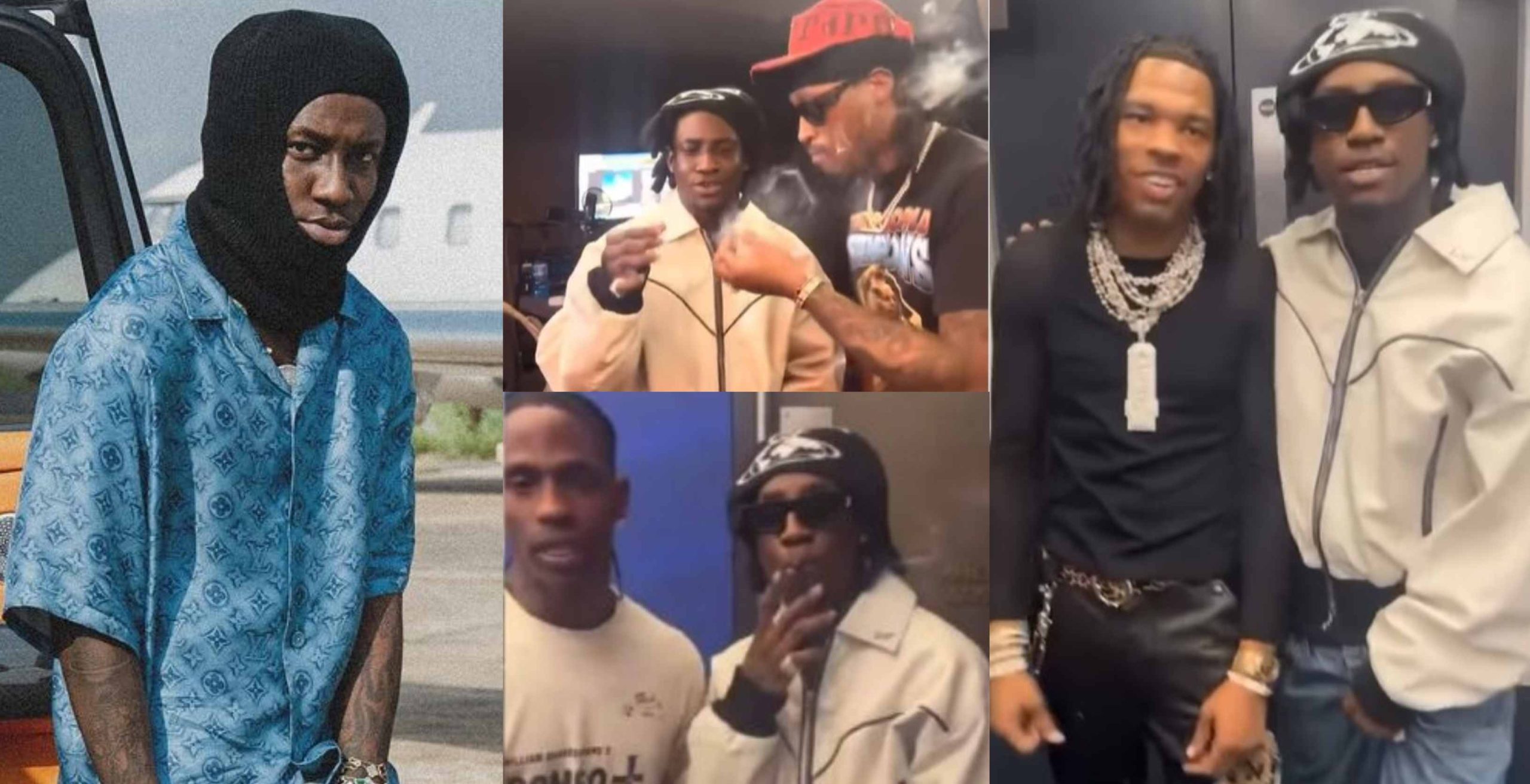 Singer Shallipopi spotted chilling with American superstars Travis Scott, Future and Lil Baby at a concert in London stadium (Video)