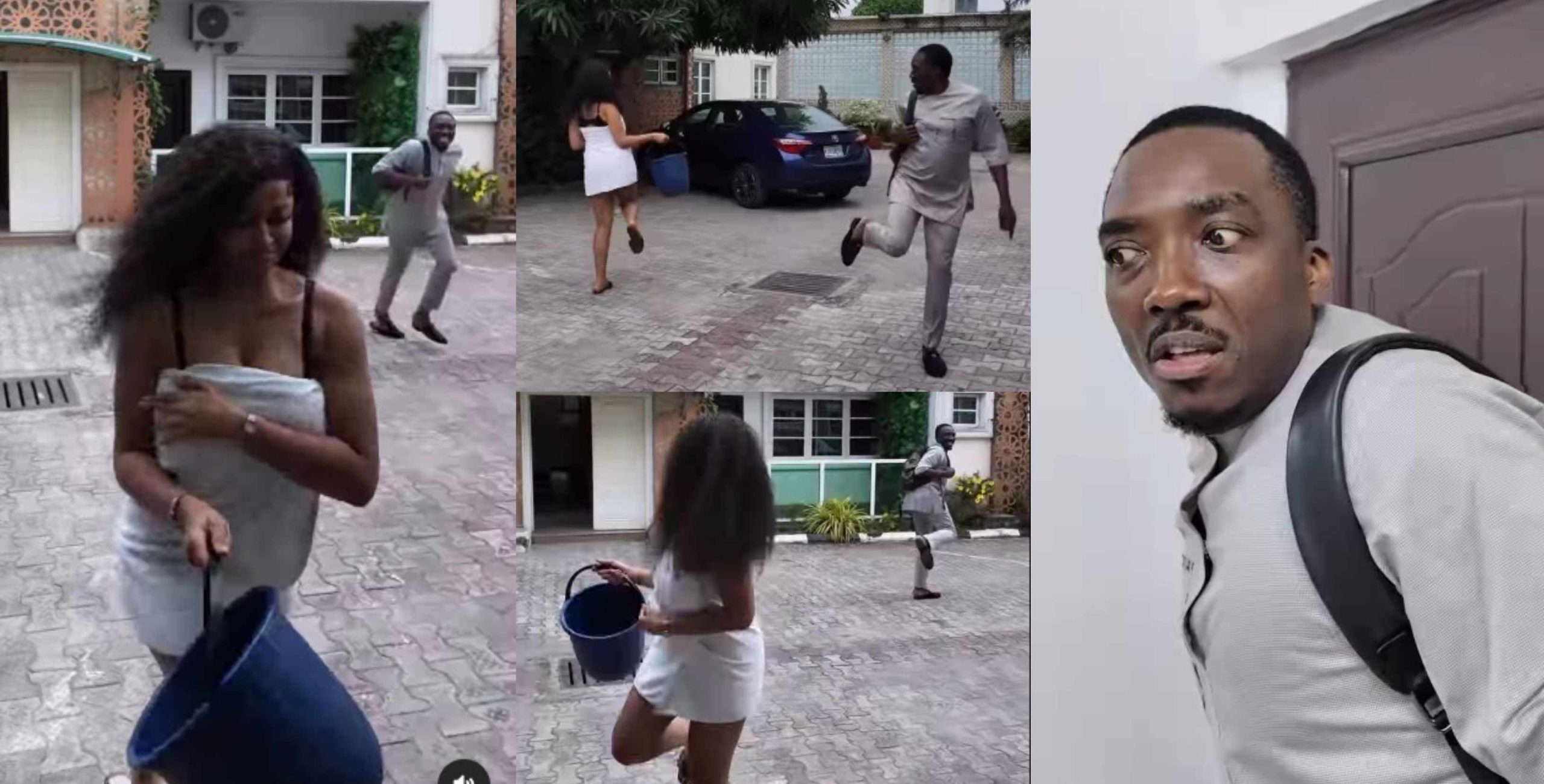 “Gbas Gbos” – Moment Gwo Gwo Gwo Ngwo challenge lands Bovi in trouble while chasing a lady (Video)