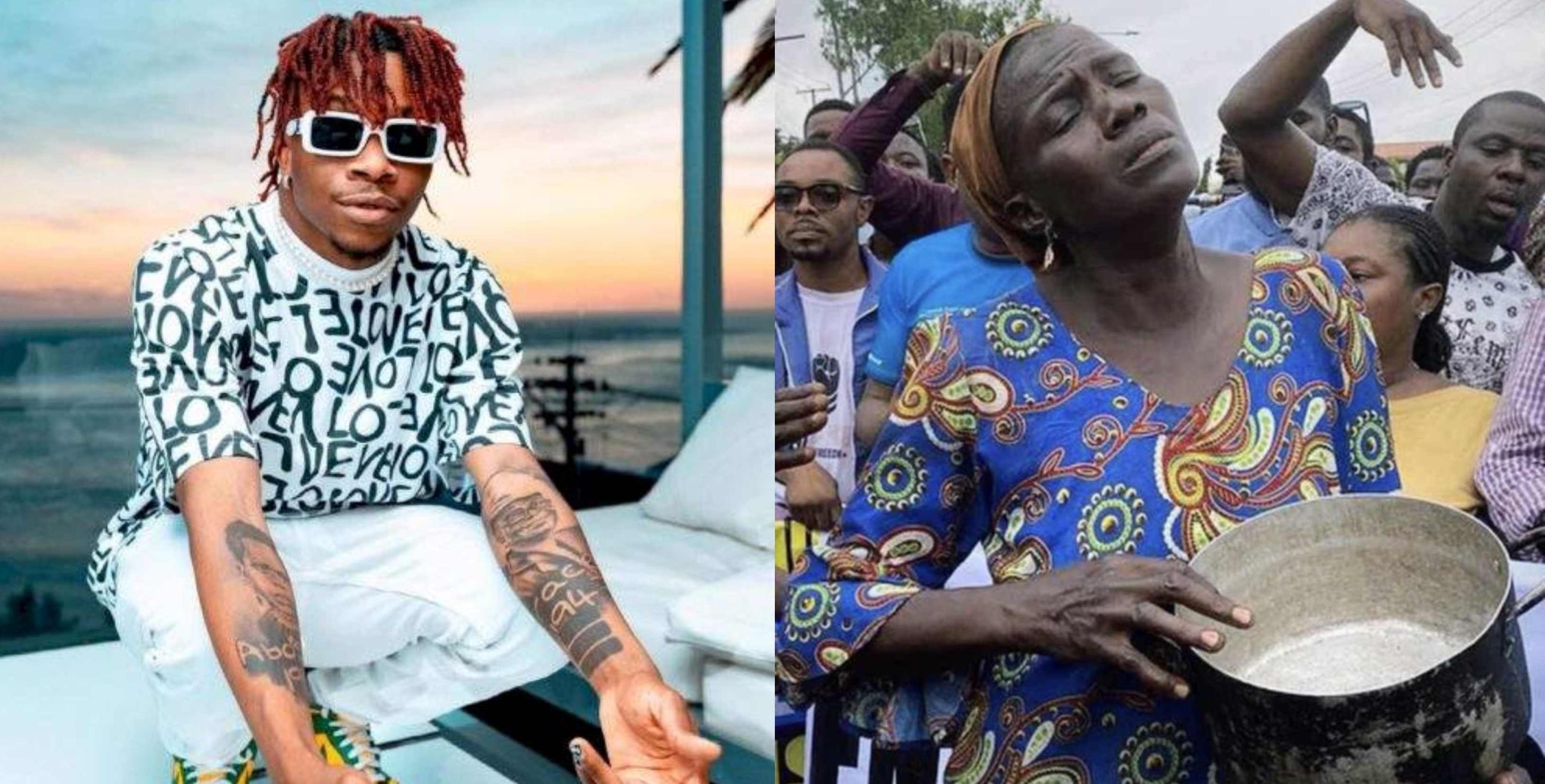 Singer Oxlade offers N500k to viral woman with empty pot during protest against hunger