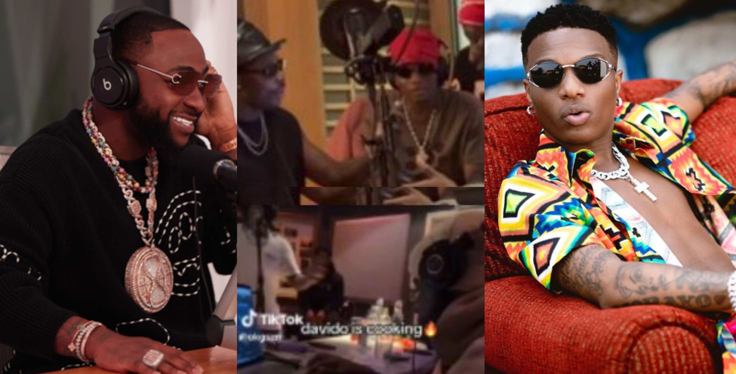 Video of Wizkid and Davido cooking songs inside the studio sparks reactions online