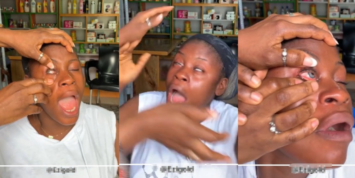 Nigerian Lady in tears after using contact lenses for first time