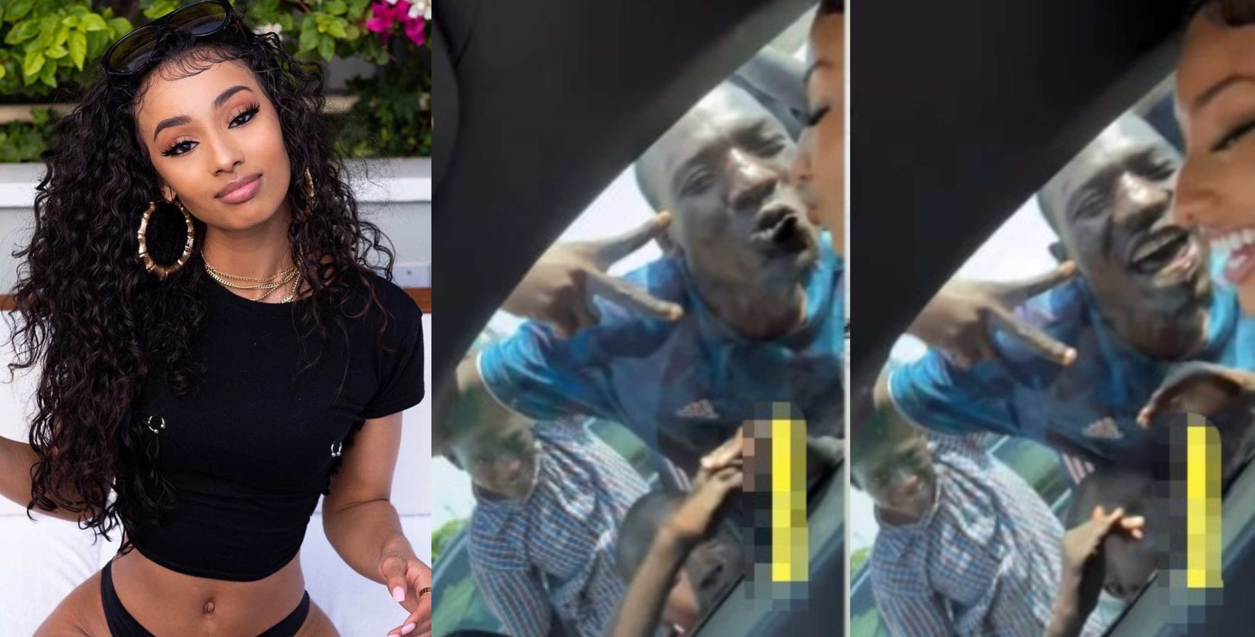 Reactions trail as American rapper Rubi Rose allows Egbon Adugbo to lock lips with her in Lagos traffic