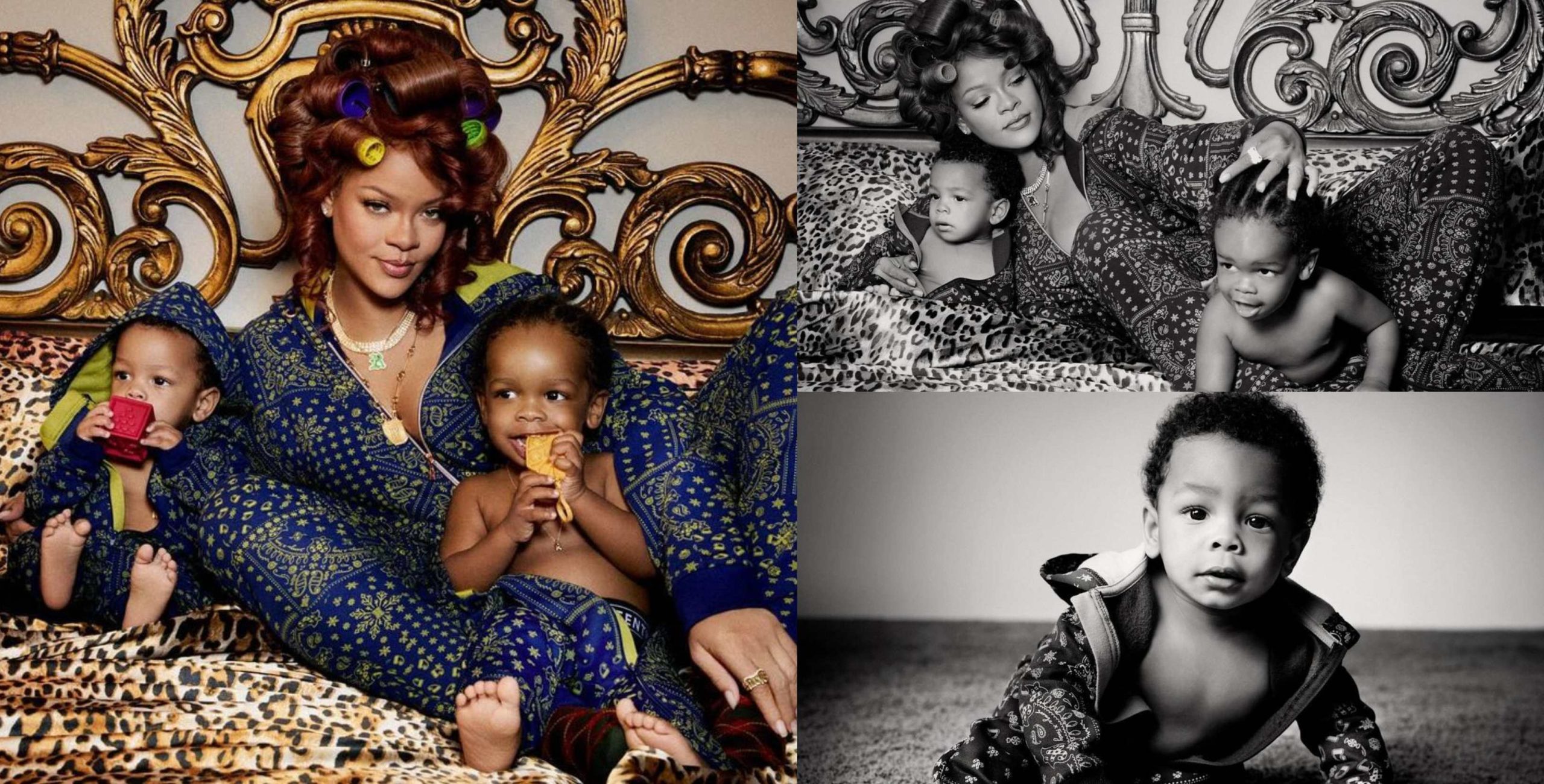 Singer Rihanna unveils the face of her second child for the first time as she rocks similar outfits with her children