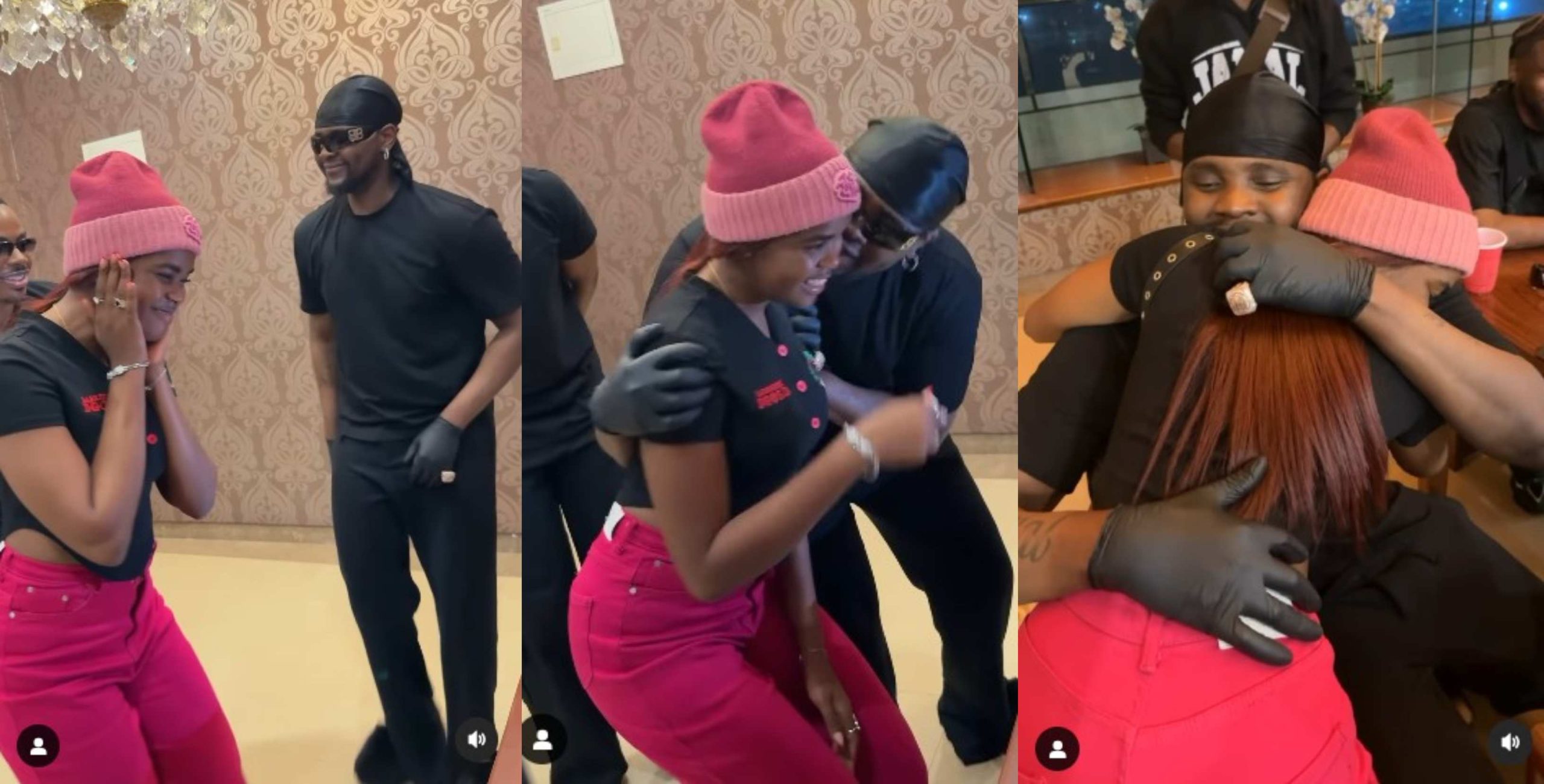 TikToker Peller reacts as singer Kizz Daniel k!ss and hold the waist of his Girlfriend Jadrolita